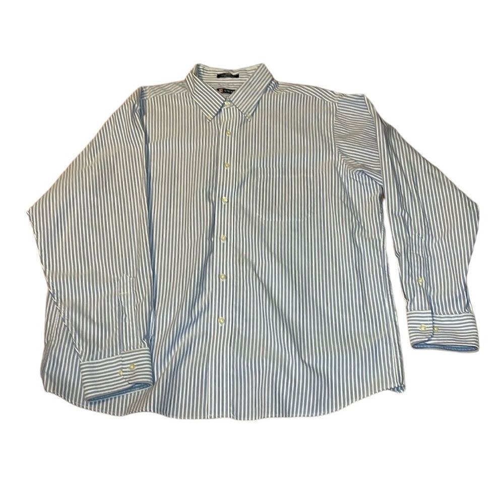 Chaps Blue Pinstripe Oxford Shirt, long Sleeve, XL